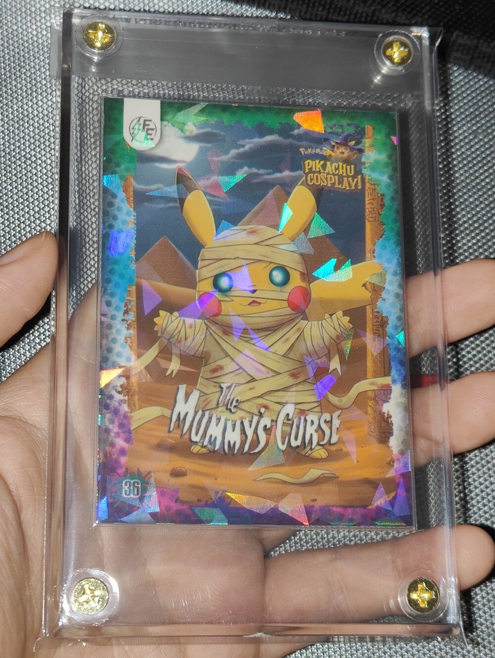 The Mummy's Curse holo encased Pikachu Cosplay Horror card Doujin Pokemon Peru